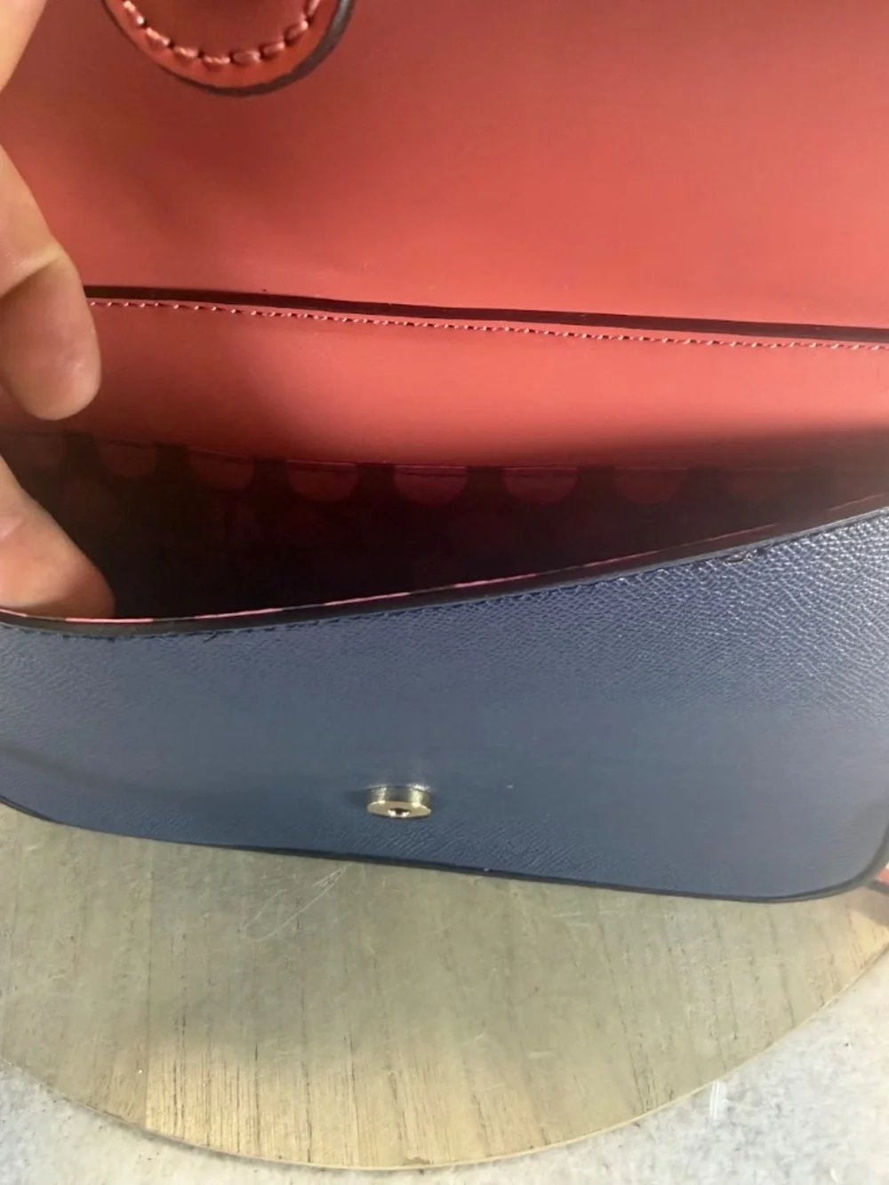 Nicole Lee USA Colorblock Satchel Handbag Navy Coral Pink Vegan Leather